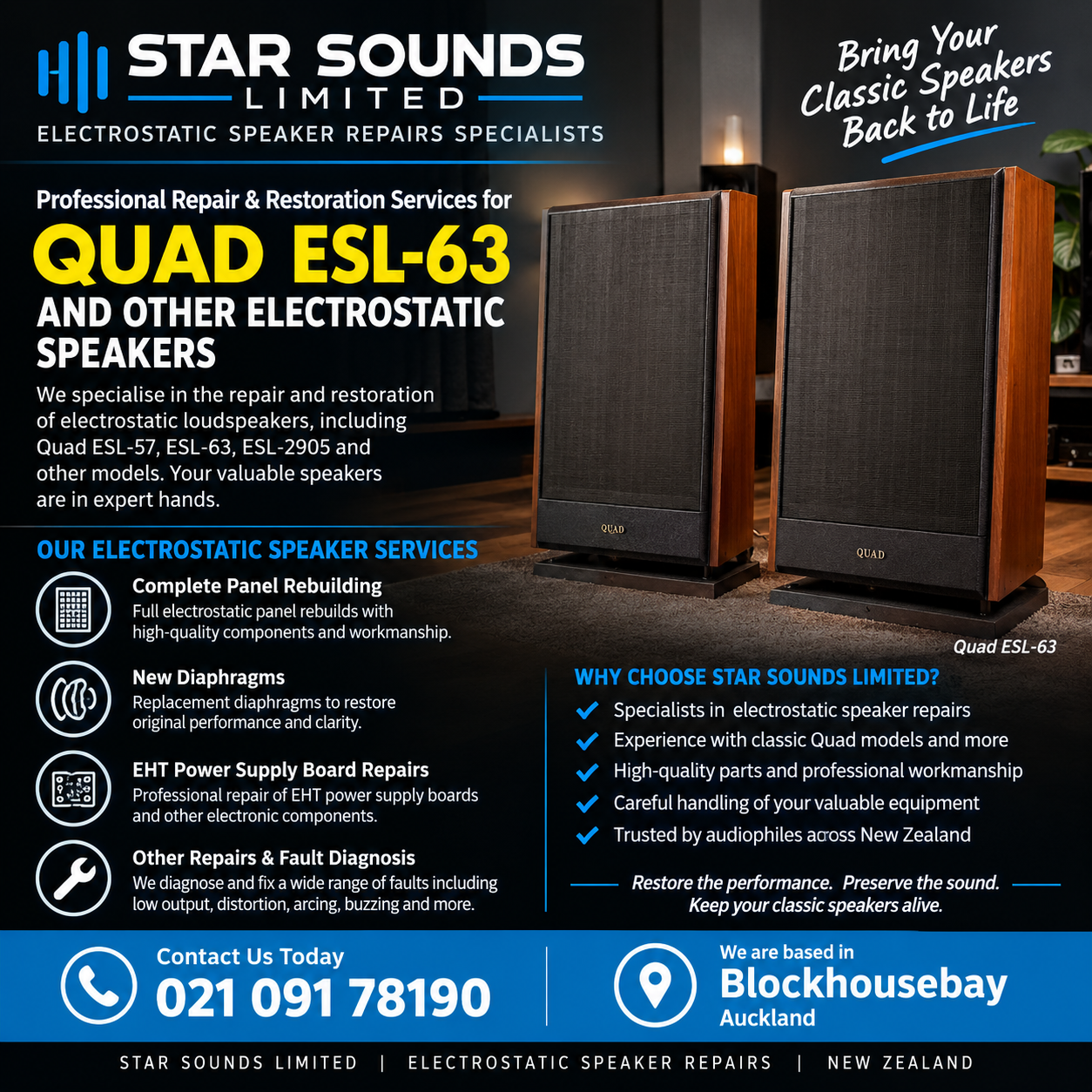 Electrostatic Speaker Repairs in New Zealand